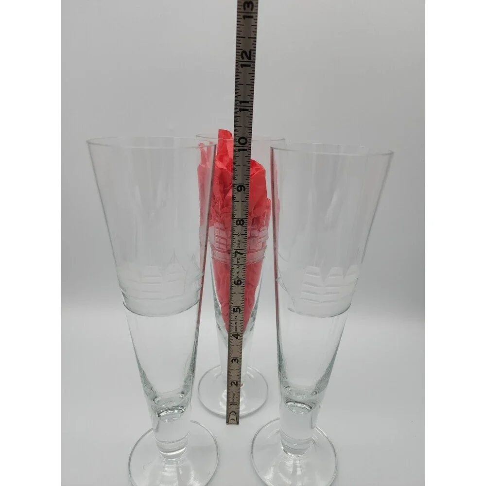 VTG Crystal Etched Pilsner Glasses Clipper Sailing Ship 10 1/8
